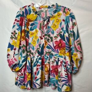 Umgee Floral Print Blouse Medium
